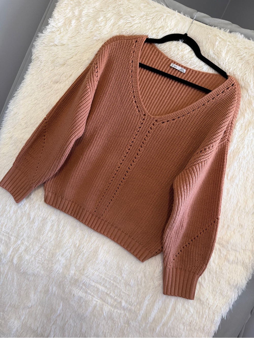 Dex Womens Boho Chunky Knit Oversized Sweater Size M Rust Cottagecore V-Neck - Picture 3 of 5